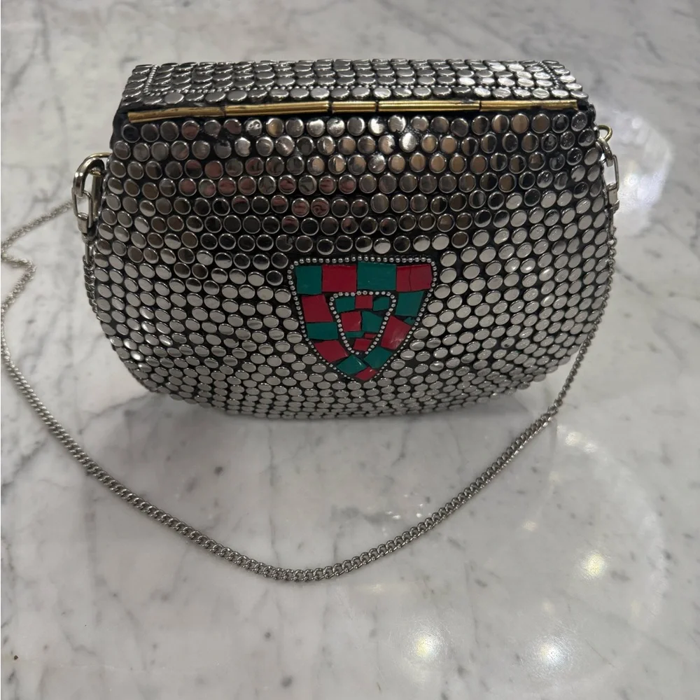 EXCELLENT $235 Ramla Handmade Mosaic Silver Beaded Mini Bag Unique Collectible - Picture 8 of 10